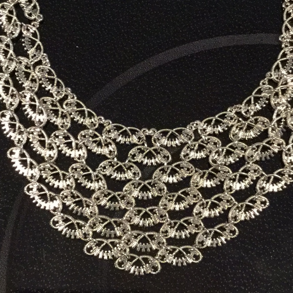 Bib Silvertone Necklace, 22” , Gorgeous